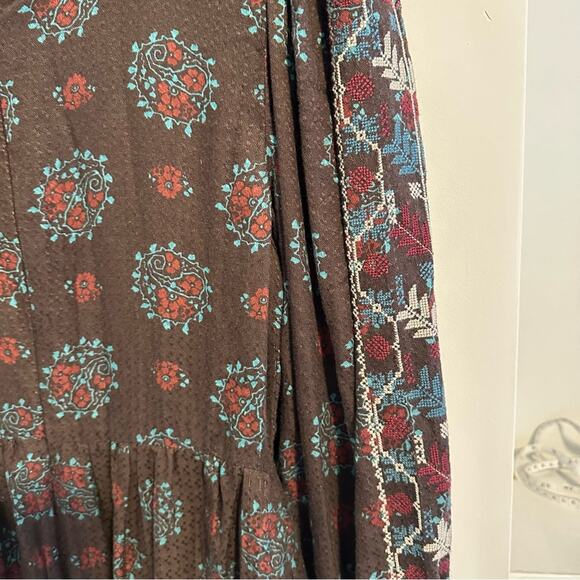Sea New York Black Blue Embroidered Smocked Maxi Dress S/M - Picture 5 of 14